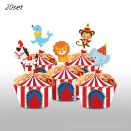 Circus Clown Lion Cake Toppers Elephant Boy Girl Birthday Party Supplies Monkey Straw Bow Kid Baking Supplies Dessert Love Gifts