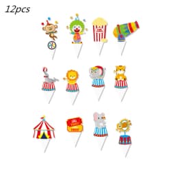 Circus Clown Lion Cake Toppers Elephant Boy Girl Birthday Party Supplies Monkey Straw Bow Kid Baking Supplies Dessert Love Gifts