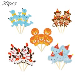 Circus Clown Lion Cake Toppers Elephant Boy Girl Birthday Party Supplies Monkey Straw Bow Kid Baking Supplies Dessert Love Gifts