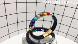 New Chakra Men Bracelet 7 Color Natural Yoga Healing Stone Beads Bracelets Black Genuine Leather Hommes Pulseras Jewelry Gifts