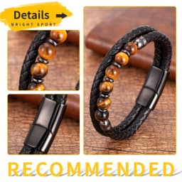 Fashione Mens Jewelry Charm Round Stone Bracelet For Men Colourful Tiger Eye Beads Black Leather Rope Chain Bangles Homme Gifts