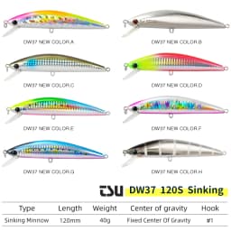 TSURINOYA 120S Sinking Minnow 12cm 40g DW37 Saltwater Hard Boat Fishing Lure Artificial Minnow Bait with Treble Hooks Wobblers