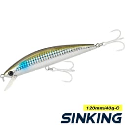 TSURINOYA 120S Sinking Minnow 12cm 40g DW37 Saltwater Hard Boat Fishing Lure Artificial Minnow Bait with Treble Hooks Wobblers