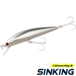 TSURINOYA 120S Sinking Minnow 12cm 40g DW37 Saltwater Hard Boat Fishing Lure Artificial Minnow Bait with Treble Hooks Wobblers