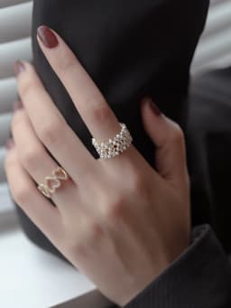High Quality Pearl Zircon Gold Color Rings For Woman 2025 New Fashion Korean Jewelry Luxury Party Adjustable Unusual Girl's Ring