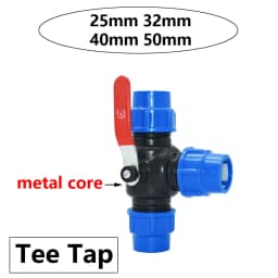 20/25/32/40/50/63mm PVC PE Tube Tap Tee Water Splitter 1/2 3/4 1" 1.25" 1.5" 2" Tee Pipe Ball Valve T-Shaped Connector 1pcs