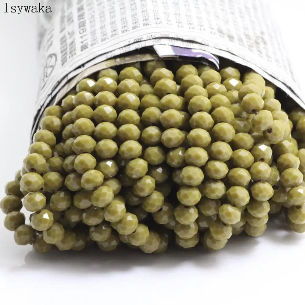 Isywaka Solid Army Green Colors 4*6mm 50pcs Rondelle Austria Faceted Crystal Glass Beads Loose Spacer Round Beads Jewelry Making