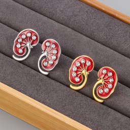 1 Pair Kidney Shape Pin Medical Jewelry as Gift for Nephrologist/Doctors Red Crystal Enamel Jewellery Women Lapel Pin Shirt Bag