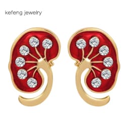 1 Pair Kidney Shape Pin Medical Jewelry as Gift for Nephrologist/Doctors Red Crystal Enamel Jewellery Women Lapel Pin Shirt Bag