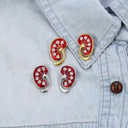 1 Pair Kidney Shape Pin Medical Jewelry as Gift for Nephrologist/Doctors Red Crystal Enamel Jewellery Women Lapel Pin Shirt Bag