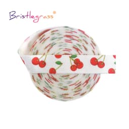 BRISTLEGRASS 2 5 10 Yard 5/8" 15mm Cherry Print Foldover Elastic FOE Spandex Satin Band Tape Hair Tie Headband Dress Sewing Trim