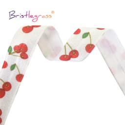 BRISTLEGRASS 2 5 10 Yard 5/8" 15mm Cherry Print Foldover Elastic FOE Spandex Satin Band Tape Hair Tie Headband Dress Sewing Trim