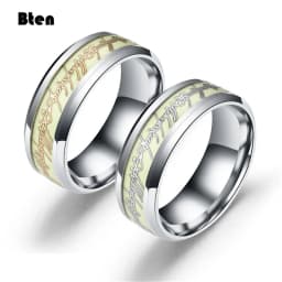 Bten Luminous Ring Black Fashion Man Minimalist Stainless Steel Ring Glowing Ring Couple In The Dark Jewelry Black Domineering