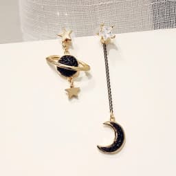 New Fashion Black Rhinestones Star Moon Charms Asymmetric Earrings for Women Party Classic Cute Girls Drop Earrings Jewelry Gift