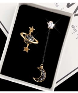 New Fashion Black Rhinestones Star Moon Charms Asymmetric Earrings for Women Party Classic Cute Girls Drop Earrings Jewelry Gift