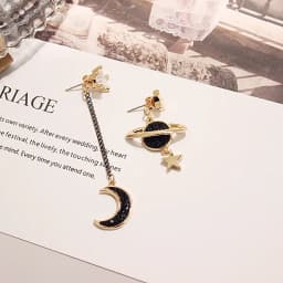 New Fashion Black Rhinestones Star Moon Charms Asymmetric Earrings for Women Party Classic Cute Girls Drop Earrings Jewelry Gift
