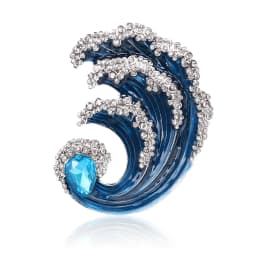 Luxury Shiny Rhinestone Blue Ocean Wave Brooches For Women High Quality Crystal Brooch Pin Accessories Party Office Jewelry Gift
