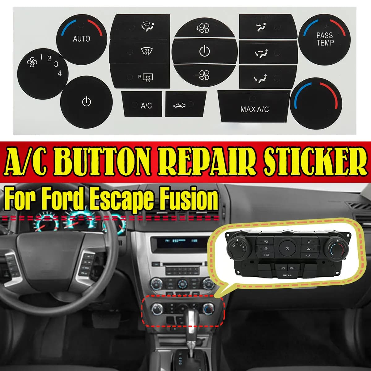 Car Button Repair Sticker A/C Button Repair Sticker Black Decals Stickers For Ford Escape Fusion
