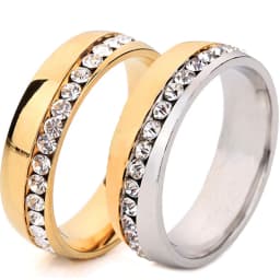 Wholesale Two Color Plated 316L Stainless Steel .1CT Channel-Set Crystal Ring for women or Men