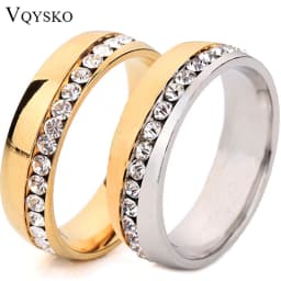 Wholesale Two Color Plated 316L Stainless Steel .1CT Channel-Set Crystal Ring for women or Men