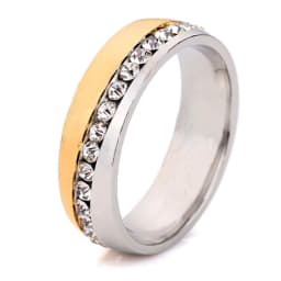 Wholesale Two Color Plated 316L Stainless Steel .1CT Channel-Set Crystal Ring for women or Men