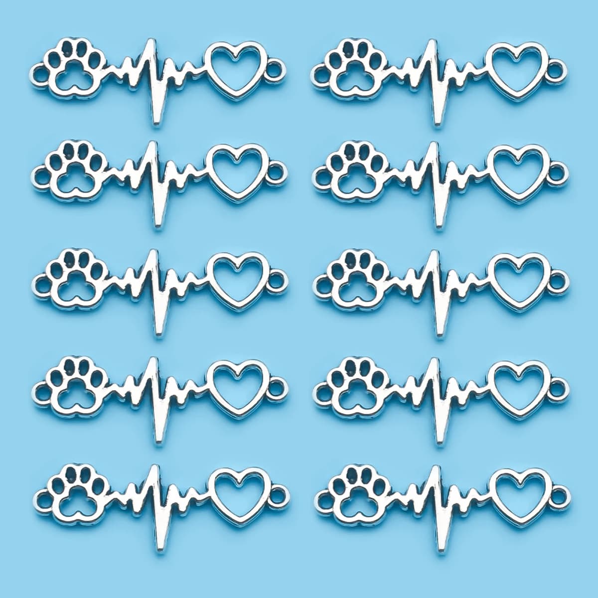 10/20/30pcs Antique Silvery Color Charms Dog Claw Love Heartbeat Double Hole Connector Charms For Jewelry Making Bracelets
