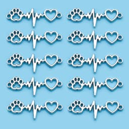 10/20/30pcs Antique Silvery Color Charms Dog Claw Love Heartbeat Double Hole Connector Charms For Jewelry Making Bracelets