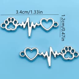 10/20/30pcs Antique Silvery Color Charms Dog Claw Love Heartbeat Double Hole Connector Charms For Jewelry Making Bracelets