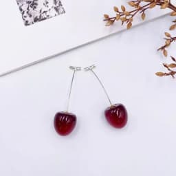 Korea Japan Sweet Clear Resin Red Cherry Earrings Gold Color Alloy Separated Drop Dangle Earrings for Women Girls Party Jewelry