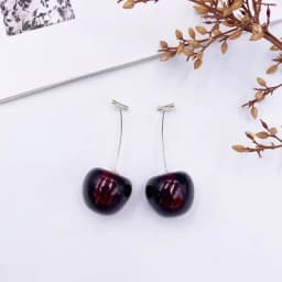 Korea Japan Sweet Clear Resin Red Cherry Earrings Gold Color Alloy Separated Drop Dangle Earrings for Women Girls Party Jewelry