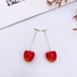 Korea Japan Sweet Clear Resin Red Cherry Earrings Gold Color Alloy Separated Drop Dangle Earrings for Women Girls Party Jewelry