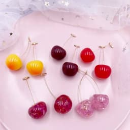 Korea Japan Sweet Clear Resin Red Cherry Earrings Gold Color Alloy Separated Drop Dangle Earrings for Women Girls Party Jewelry