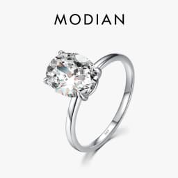 Modian Basic 925 Sterling Silver Big Luxury Oval Cut Clear Zirconia Finger Ring For Women Engagement Wedding Band Promise Ring