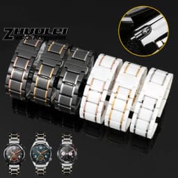 20mm 22mm luxury ceramic and stainless steel black gold strap for Samsung s2 3 4 Huawei GT watch strap bracelet wristband belt
