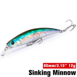 TSURINOYA Fishing Lure Sinking Minnow 80S 12g DW96 8cm Multi-color Rockfish Jerkbait Hard Bait Freshwater Saltwater Wobbler