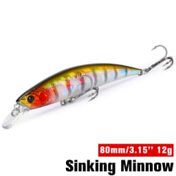 TSURINOYA Fishing Lure Sinking Minnow 80S 12g DW96 8cm Multi-color Rockfish Jerkbait Hard Bait Freshwater Saltwater Wobbler