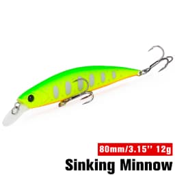 TSURINOYA Fishing Lure Sinking Minnow 80S 12g DW96 8cm Multi-color Rockfish Jerkbait Hard Bait Freshwater Saltwater Wobbler