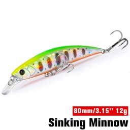 TSURINOYA Fishing Lure Sinking Minnow 80S 12g DW96 8cm Multi-color Rockfish Jerkbait Hard Bait Freshwater Saltwater Wobbler