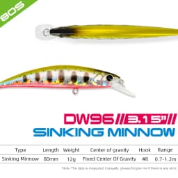 TSURINOYA Fishing Lure Sinking Minnow 80S 12g DW96 8cm Multi-color Rockfish Jerkbait Hard Bait Freshwater Saltwater Wobbler