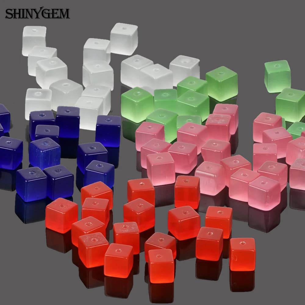 Shinygem 50pcs 4mm 8mm Cat Eye Cube Bead Mix Random Colors Gradient Fluorescence Tiny Natural Stone Beads For Diy Jewelry Making