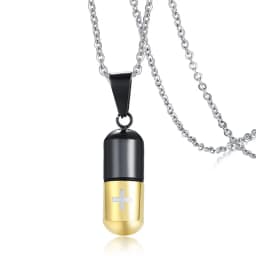 Open Pills Capsule Necklace Pendant for Women Men Stainless Steel Medicine Capsule Holder Jewelry