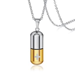 Open Pills Capsule Necklace Pendant for Women Men Stainless Steel Medicine Capsule Holder Jewelry