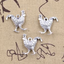 10pcs Charms Rooster Cock Chicken 22x20x6mm Antique Silver Color Pendants DIY Crafts Making Findings Handmade Tibetan Jewelry