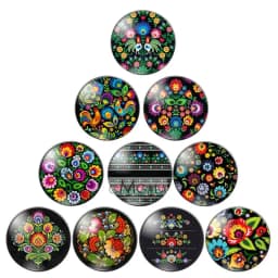 Colorful Black Folk Art Flowers Floral 10pcs mixed 12mm/18mm/20mm/25mm Round photo glass cabochon demo flat back Making findings