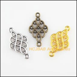 30Pcs Tibetan Silver Plated, Gold Antiqued Plated, Bronze Plated Chinese Knot Charms Connectors 14x25.5mm