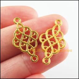 30Pcs Tibetan Silver Plated, Gold Antiqued Plated, Bronze Plated Chinese Knot Charms Connectors 14x25.5mm