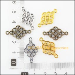 30Pcs Tibetan Silver Plated, Gold Antiqued Plated, Bronze Plated Chinese Knot Charms Connectors 14x25.5mm