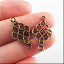 30Pcs Tibetan Silver Plated, Gold Antiqued Plated, Bronze Plated Chinese Knot Charms Connectors 14x25.5mm