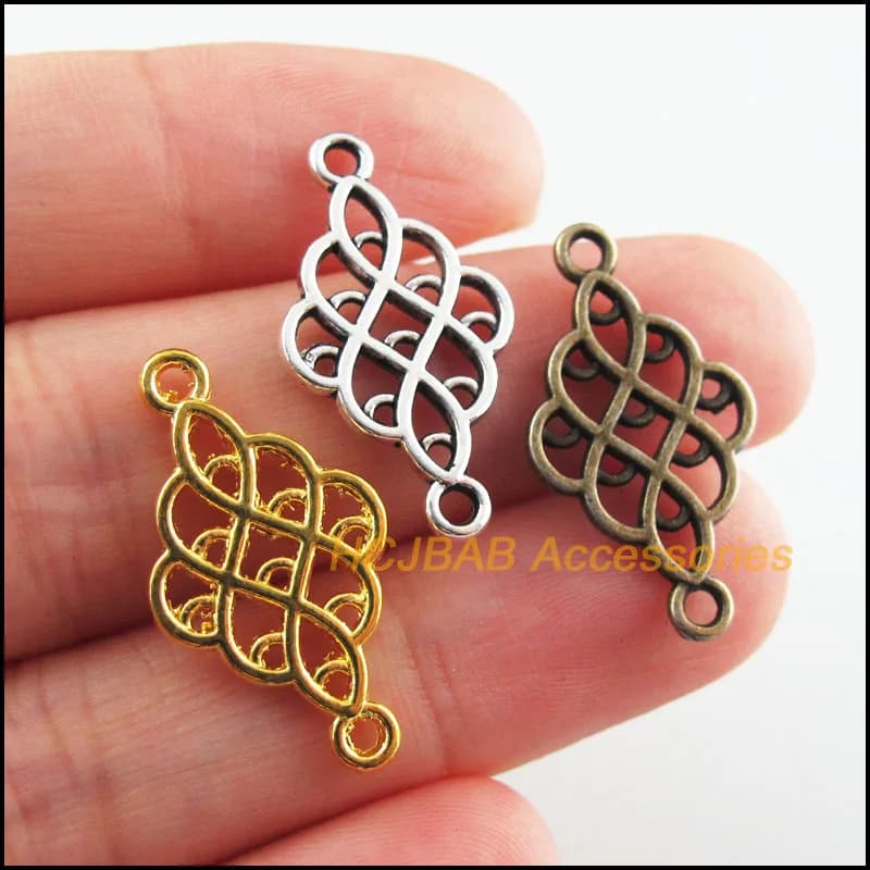 30Pcs Tibetan Silver Plated, Gold Antiqued Plated, Bronze Plated Chinese Knot Charms Connectors 14x25.5mm