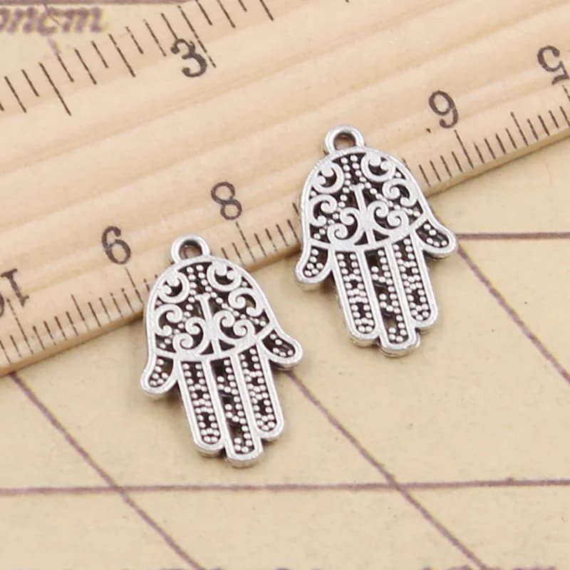 20pcs Charms Fatima Hand Hamsa Palm Protection 20x14mm Tibetan Bronze Silver Color Pendants Antique Making DIY Handmade Craft